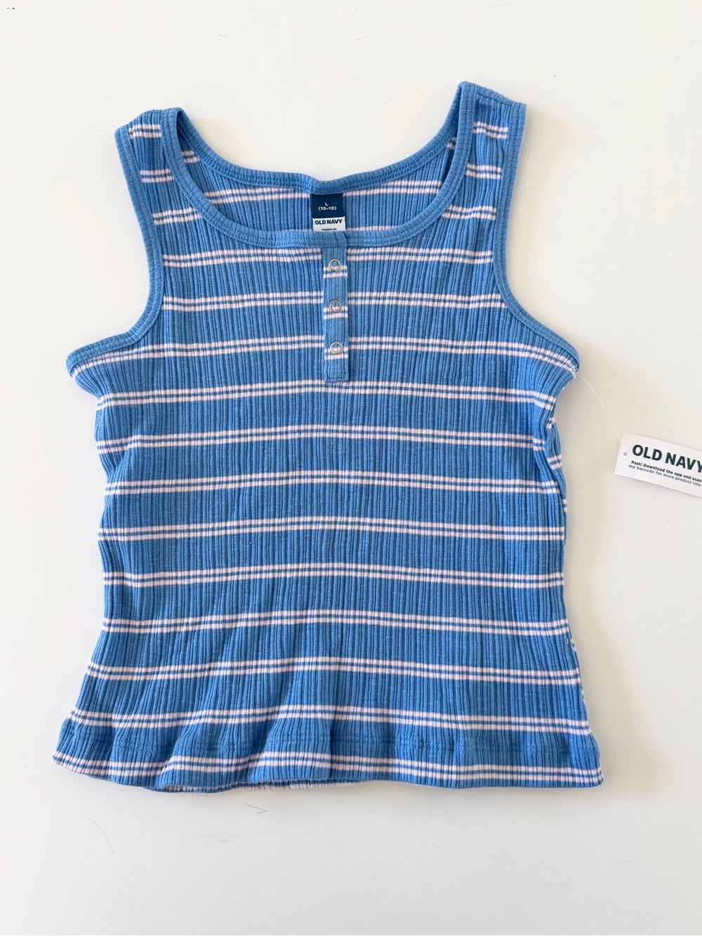 Blue Striped Ribbed Tank Top With Light Pink Stripes